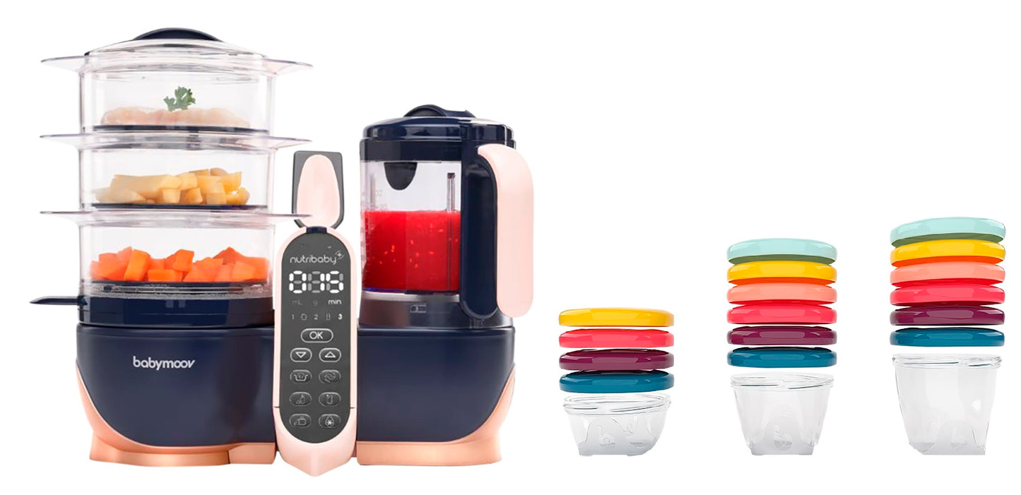 Babymoov Cuiseur vapeur-mixeur Nutribaby XL + Set de 15 pièces Babybols Kit XXL