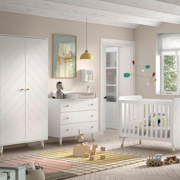 Jaxx 3-delige babykamer (bed + commode + kast met 2 deuren) Billy wit