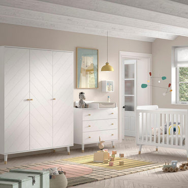 Jaxx 3-delige babykamer (bed + commode + kast met 3 deuren) Billy wit