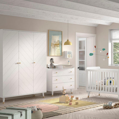 Jaxx Chambre de bébé 3 pièces (lit + commode + armoire 3 portes) Billy blanc
