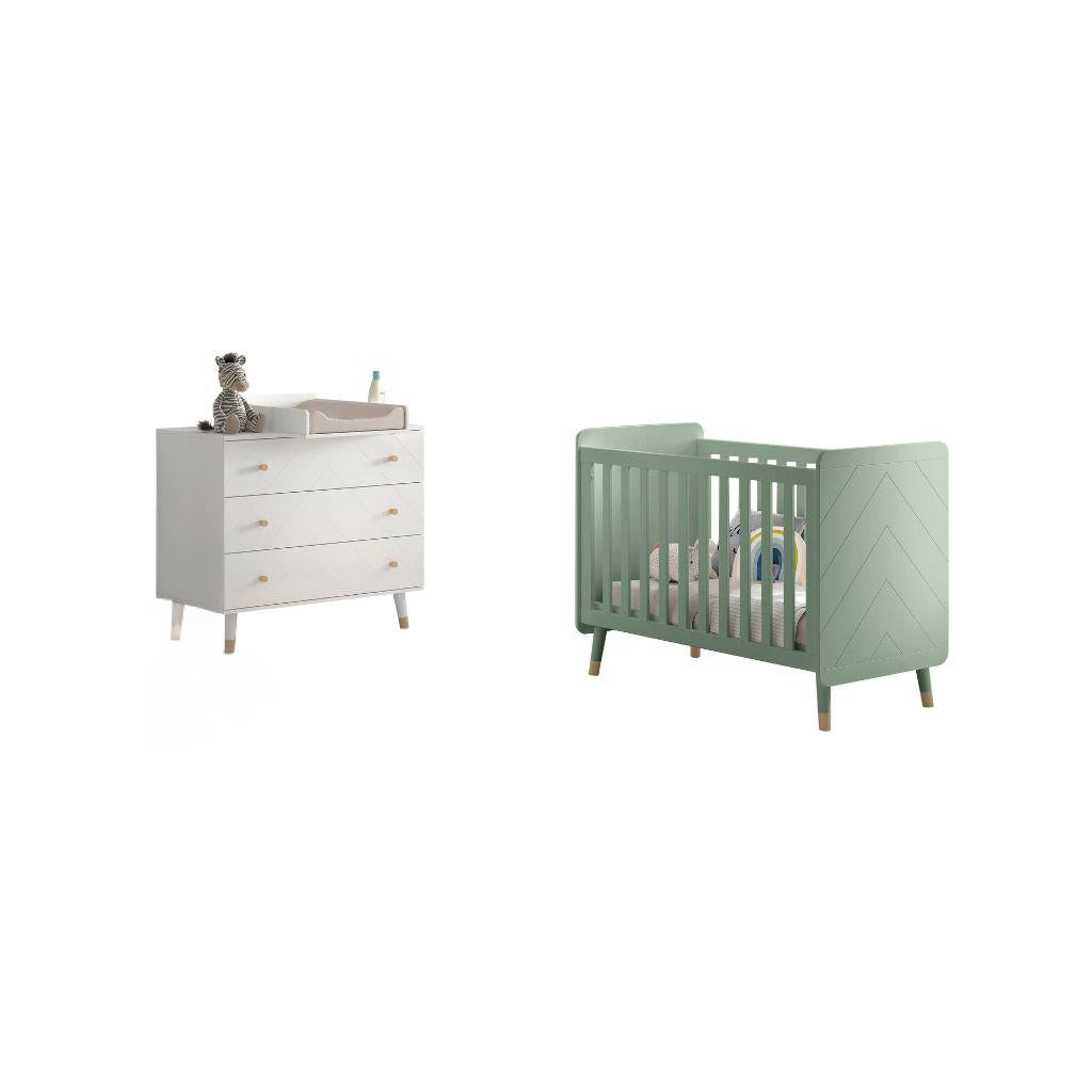 Jaxx Chambre de bébé 2 pièces (lit + commode) Billy vert/blanc