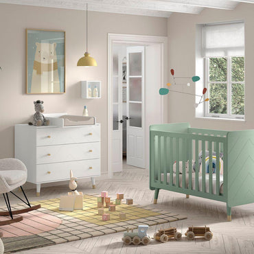 Jaxx 2-delige babykamer (bed + commode) Billy groen/wit