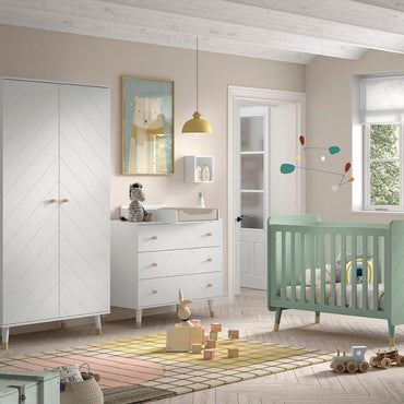 Jaxx 3-delige babykamer (bed + commode + kast met 2 deuren) Billy groen/wit