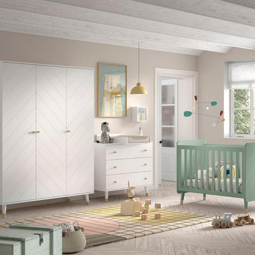 Jaxx 3-delige babykamer (bed + commode + kast met 3 deuren) Billy groen/wit