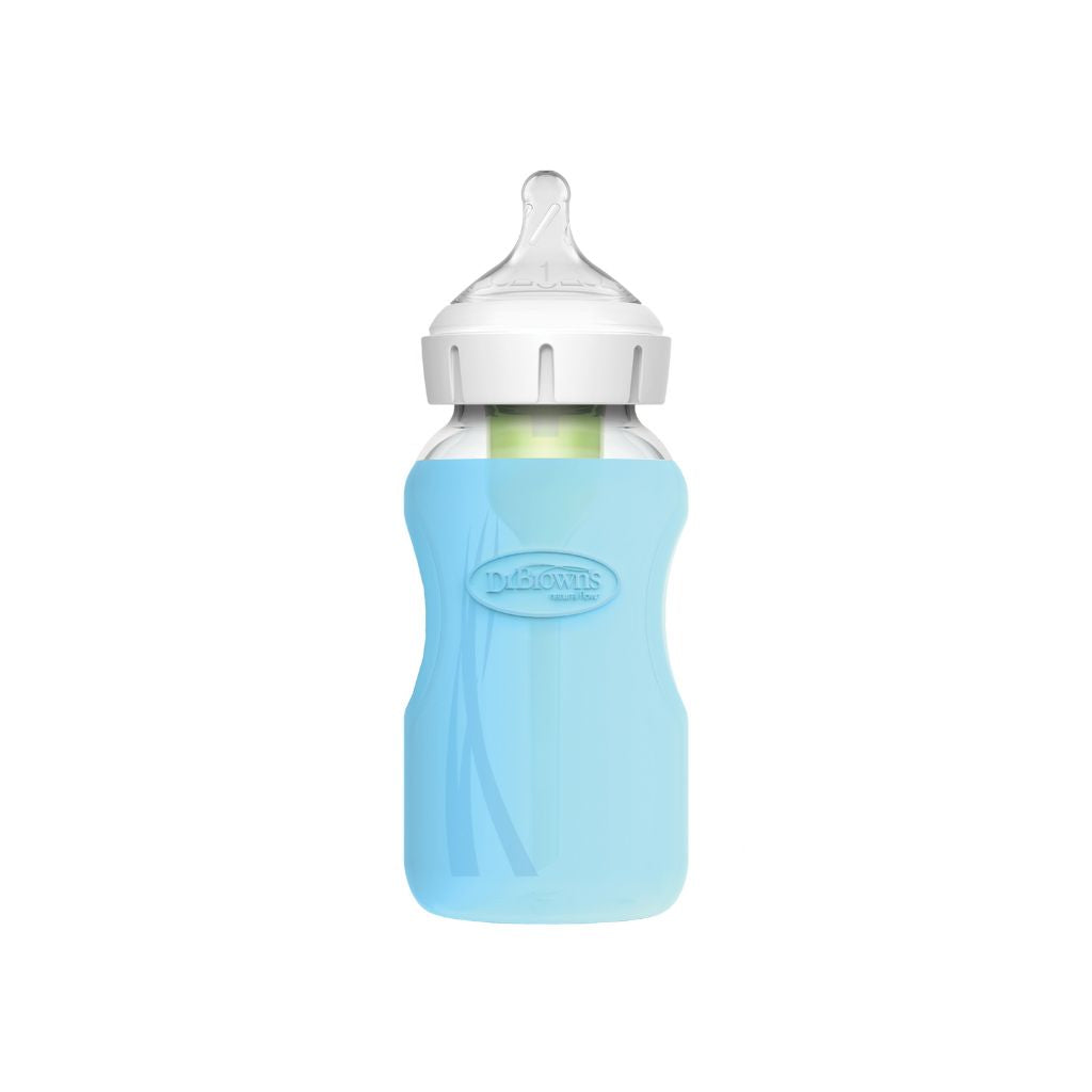 Dr. Brown's Housse de protection pour biberon à large col en verre bleu 270 ml