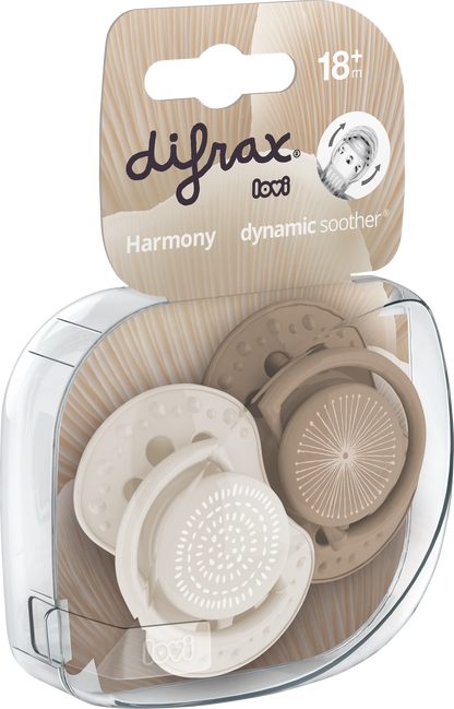 Difrax Sucette + 18 mois LOVI Dynamic Harmony Cream/Light Brown - 2 pièces