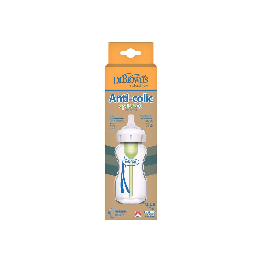 Dr. Brown's Biberon en verre Options+ à col large transparent 270 ml