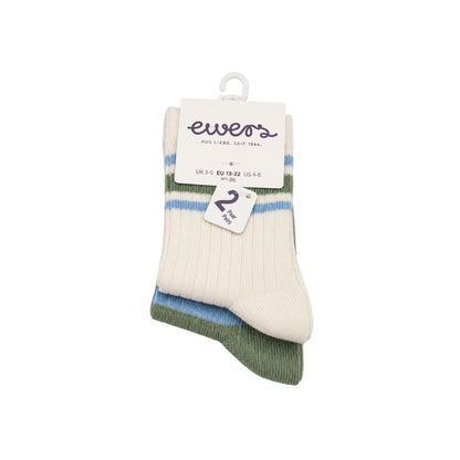 Ewers Kous streep Offwhite/groen maat 19-22 - 2 stuks