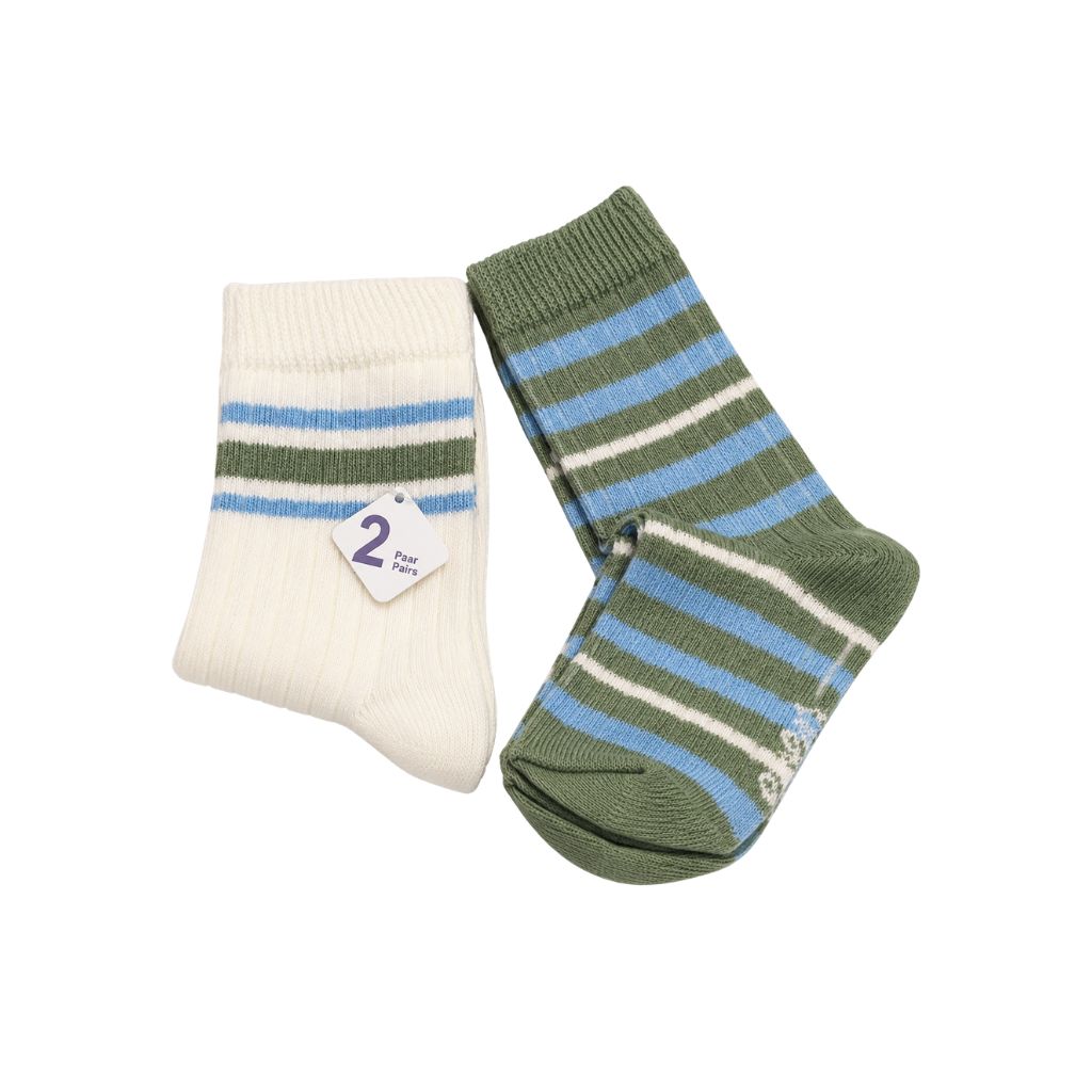 Ewers Kous streep Offwhite/groen maat 19-22 - 2 stuks