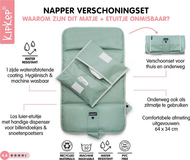 KipKep Matelas à langer + étui Napper Pale Green