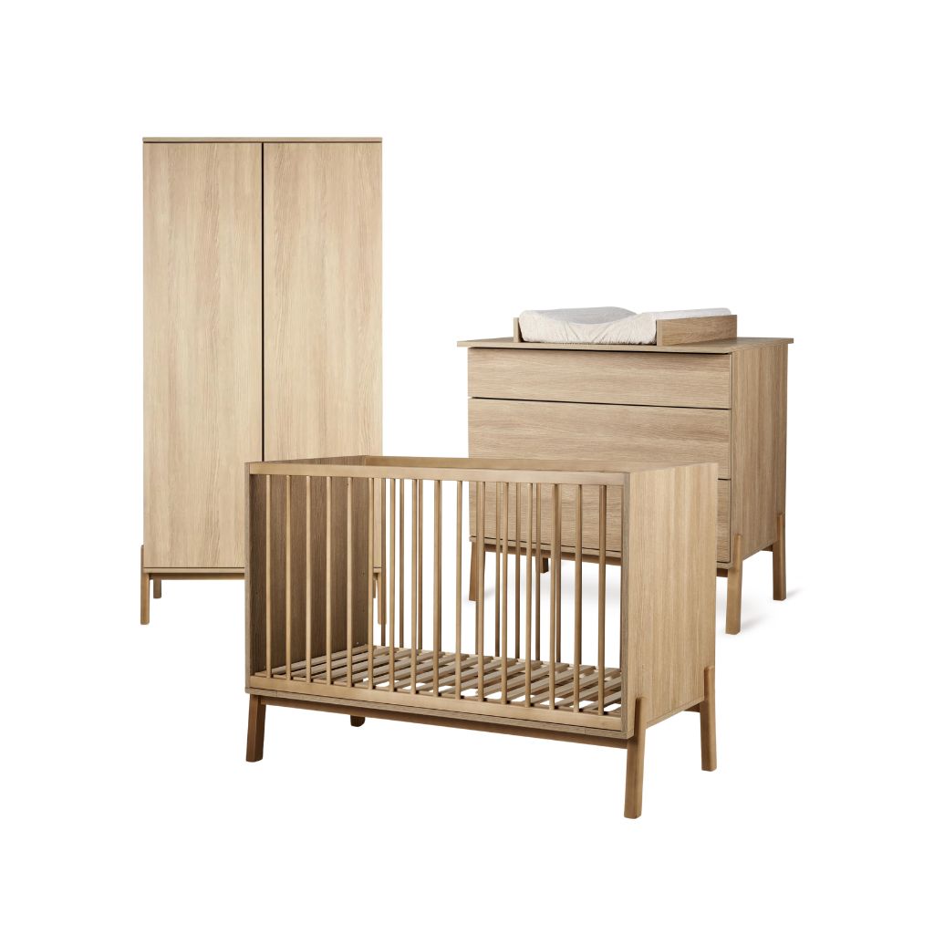 Quax Chambre de bébé 3 pièces (lit L 140 x Lg 70 cm + commode avec rallonge+ armoire 2 portes) Ashi Honey Ash