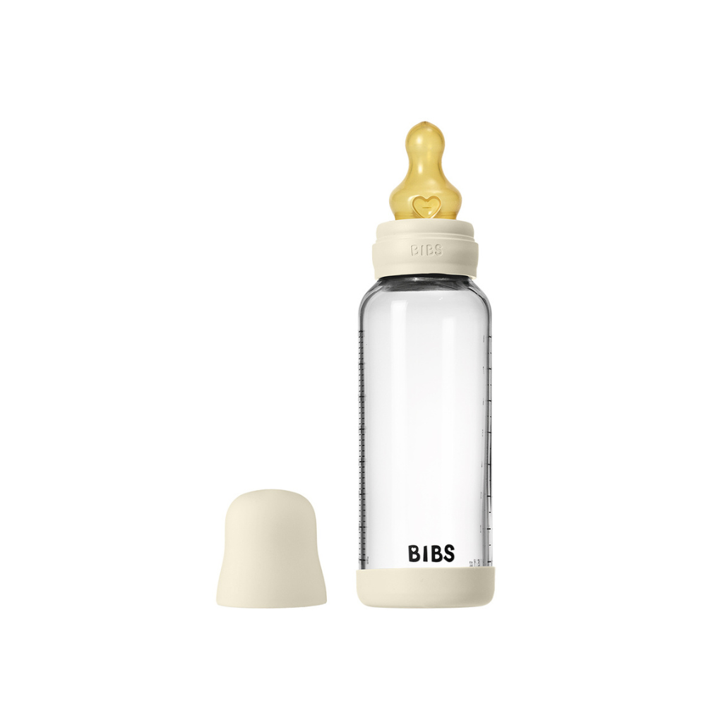 Bibs Zuigfles Glas 240 ml volledige Set Ivory