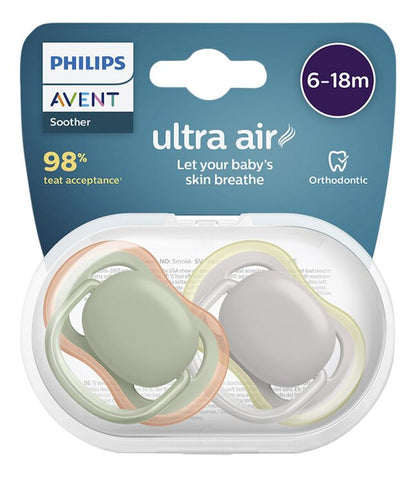 Philips AVENT Sucette + 6 mois Ultra Air gris/olive - 2 pièces