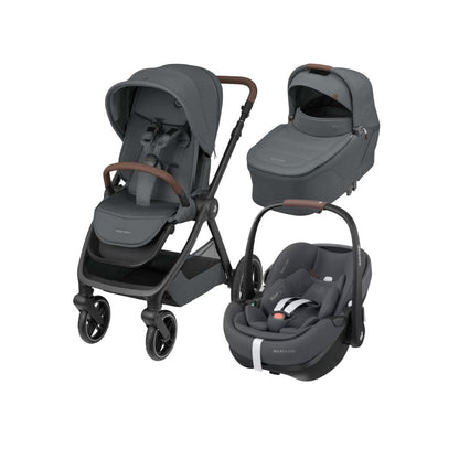 Maxi-Cosi Kinderwagen 5-in-1 Oxford Twillic Graphite + Sense draagmand + adapter + autostoel Pebble 360 pro 2 + basis Familyfix 360 Pro