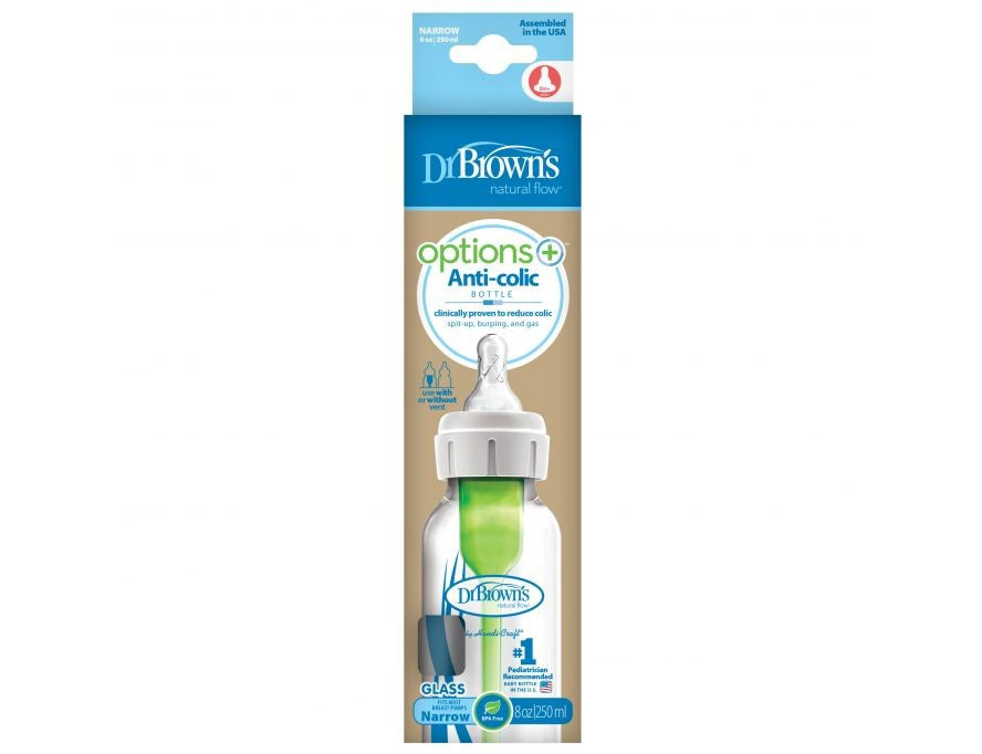 Dr. Brown's Biberon en verre Options+ à col étroit transparent 250 ml