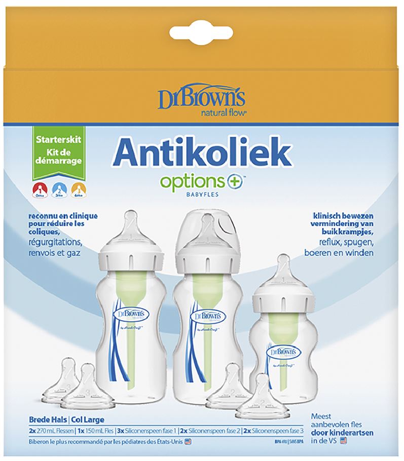 Dr. Brown's Starterset Options+ Anti-Colic met brede hals - 12 stuks