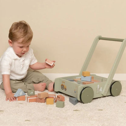Little Dutch Pousseur avec blocs en bois Little Farm vert