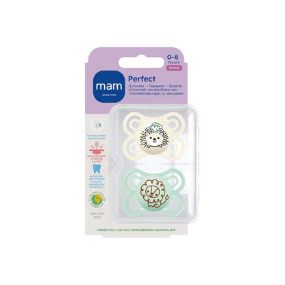 MAM Sucette + 0 mois Perfect Silicone beige/vert - 2 pièces