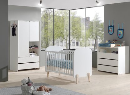 Jaxx Chambre de bébé (lit + commode avec rallonge + armoire 2 portes) Kiddy blanc