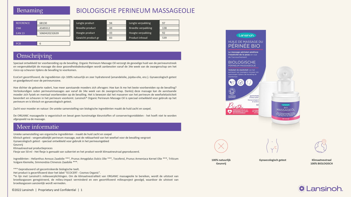 Lansinoh Huile de massage du Périnée BIO 50 ml