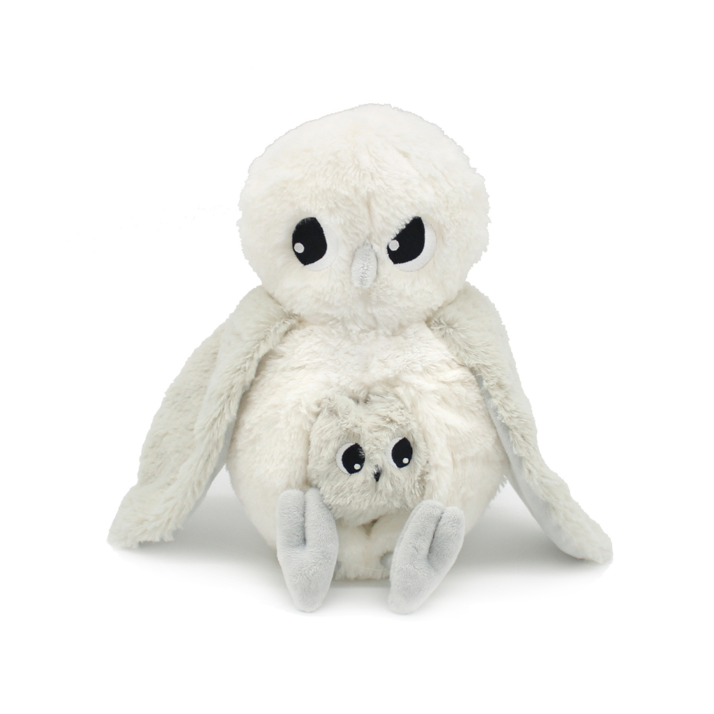 Les Déglingos Peluche Chouette Polaire Maman et Bébé Blanc Cassé / Gris Clair Ptipotos