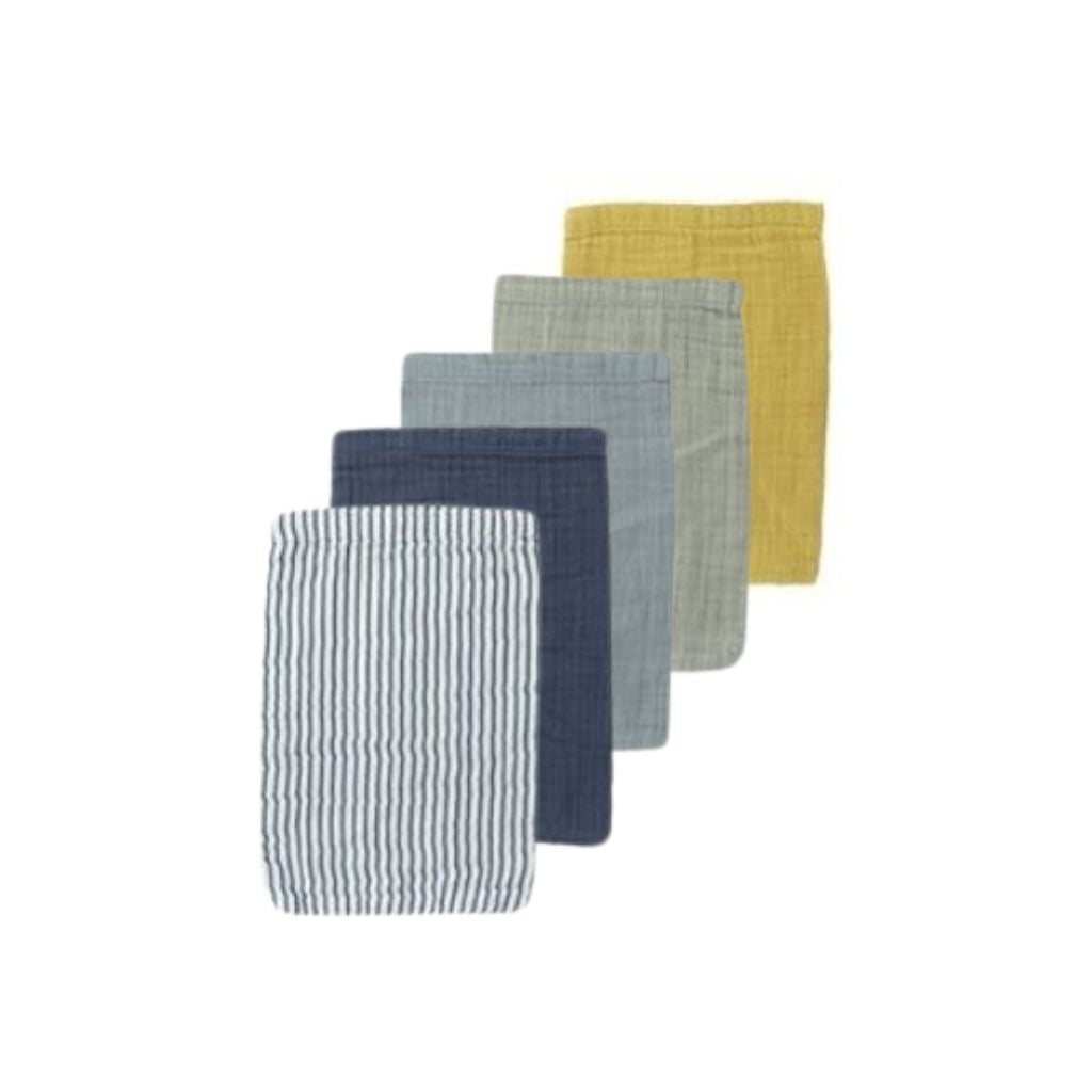 Dreambee Gant de toilette hydrophile Essentials ocre/bleu/gris - 5 pièces