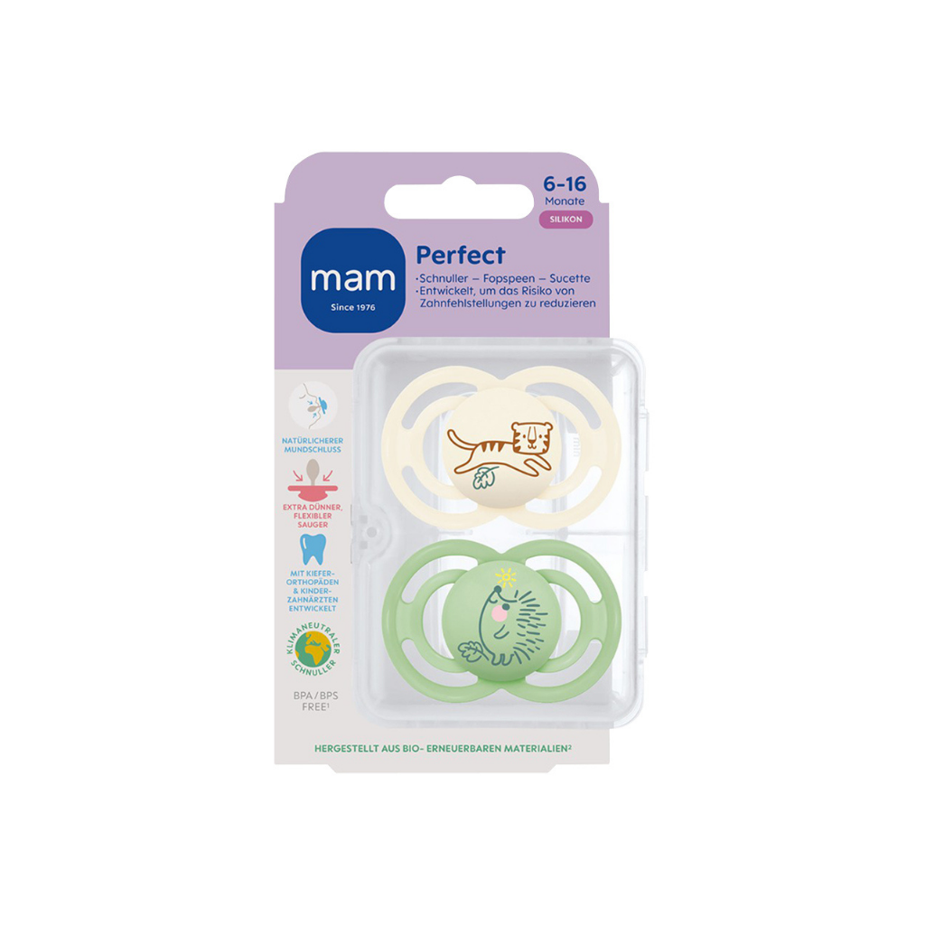 MAM Sucette + 6 mois Perfect Silicone beige/vert - 2 pièces