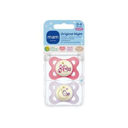 MAM  Fopspeen 0 - 6 maanden Original Night Pink/Lilac - 2 stuks