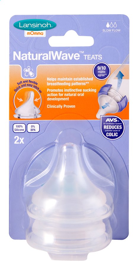 Lansinoh Tétine anticolique NaturalWave débit lent - 2 pièces