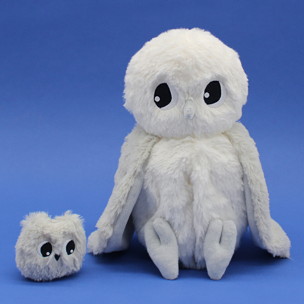 Les Déglingos Peluche Chouette Polaire Maman et Bébé Blanc Cassé / Gris Clair Ptipotos