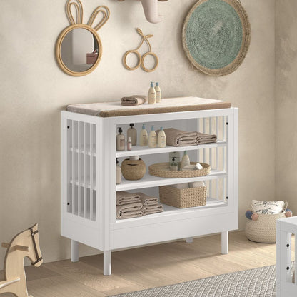 Jaxx Chambre de bébé 3 pièces (Lit pour enfant L 140 x Lg 70 cm + commode ouverte + armoire 2 portes) Forrest Hêtre blanc