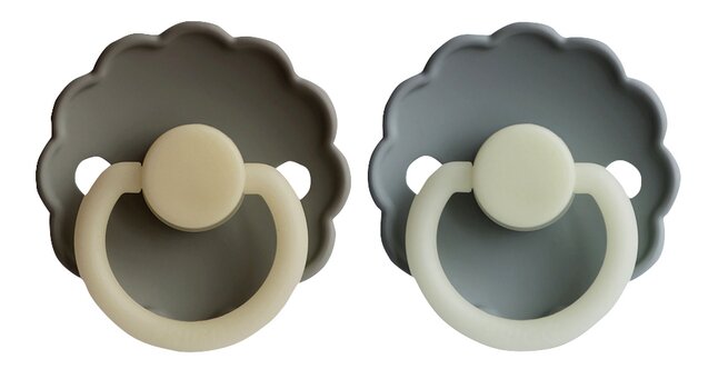 FRIGG Sucette 0 - 6 mois Daisy Night silicone French Gray/Portobello - 2 pièces