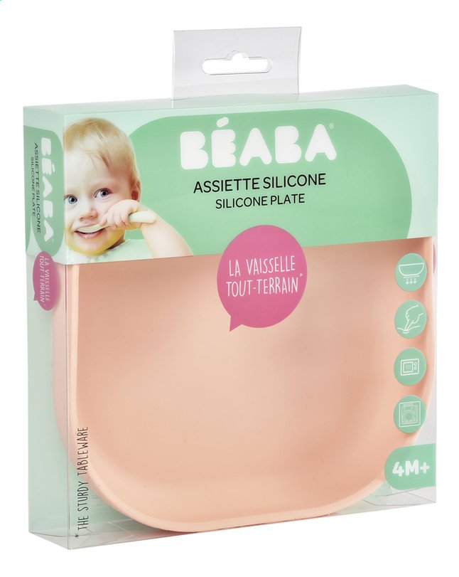 Béaba Assiette plate silicone avec ventouse rose