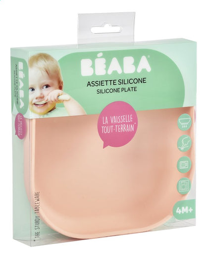 Béaba Assiette plate silicone avec ventouse rose