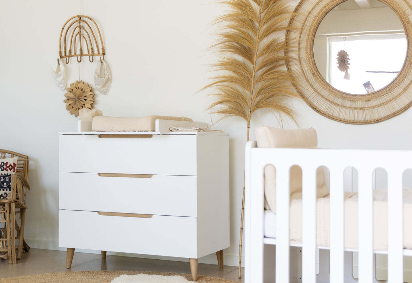 Pericles 2-delige babykamer (bed L 120 x B 60 cm + commode) Boho White