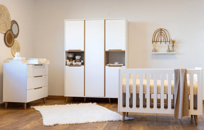 Pericles Chambre 3 éléments (lit L 140 x Lg 70 cm + commode + armoire 5 portes) Boho White