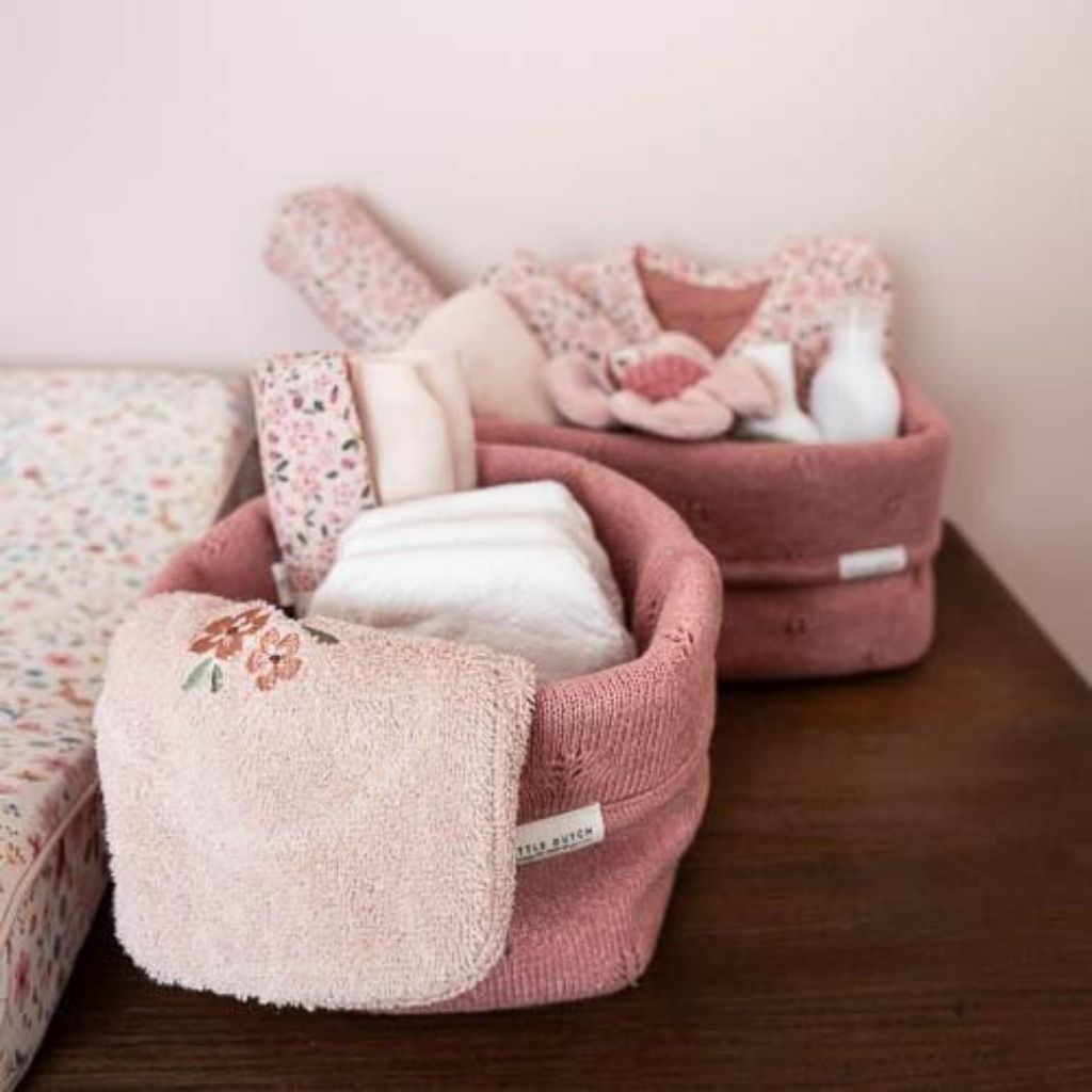 Little Dutch Washandje geborduurd Fairy Garden roze/beige B 14 x L 21 cm - 2 stuks