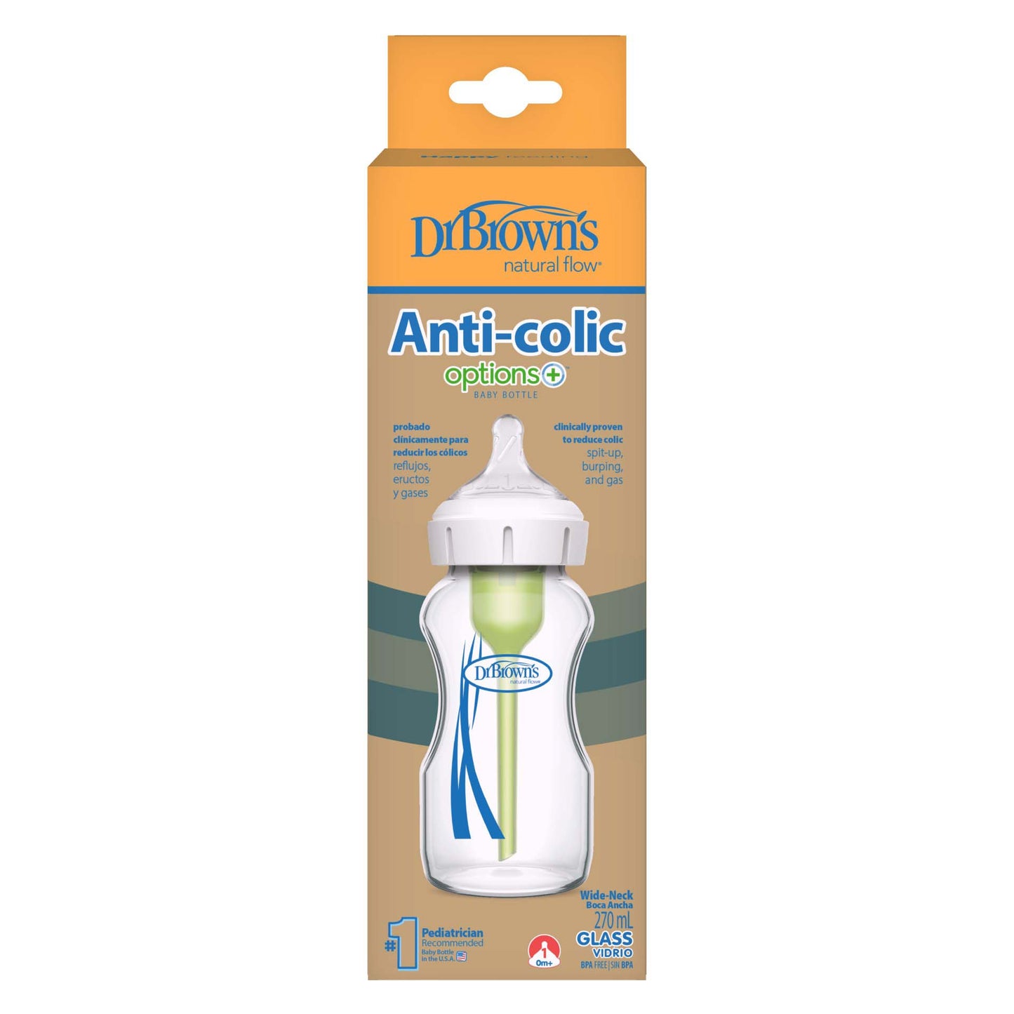 Dr. Brown's Biberon en verre Options+ à col large transparent 270 ml