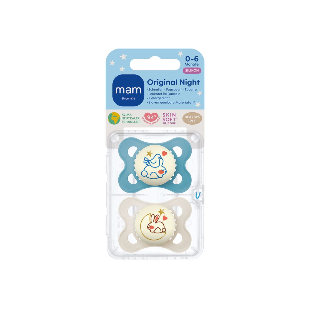 MAM Sucette 0 - 6 mois Original Night Neutral/Blue - 2 pièces