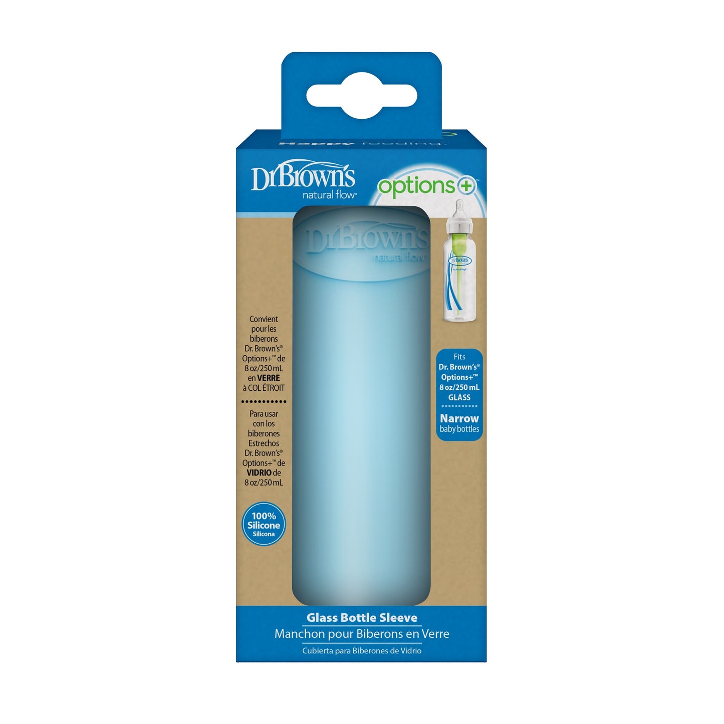 Dr. Brown's Housse de protection pour biberon en verre à col étroit bleu 250 ml