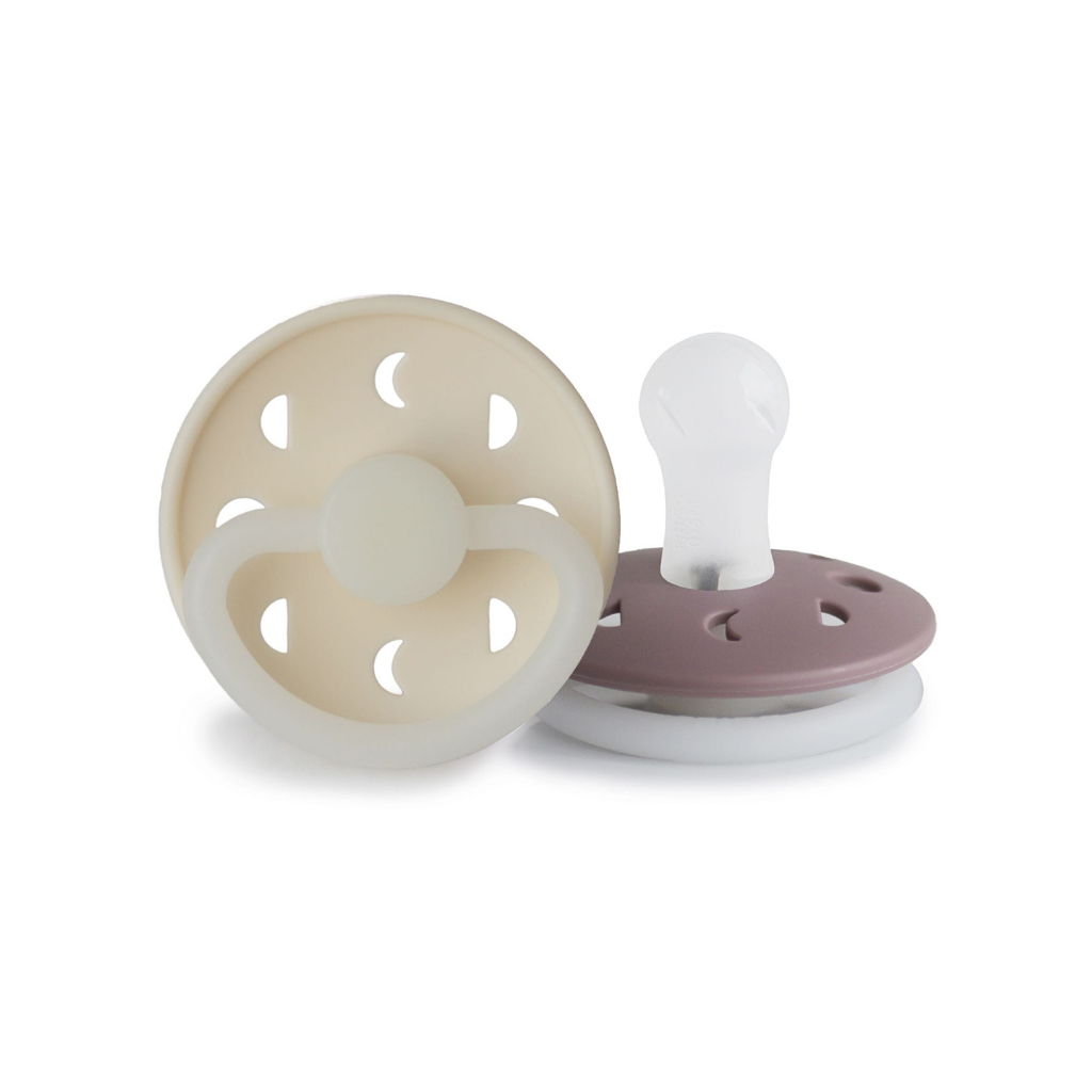 FRIGG Sucette + 0 mois Moon Night silicone Cream/Twilight Mauve - 2 pièces