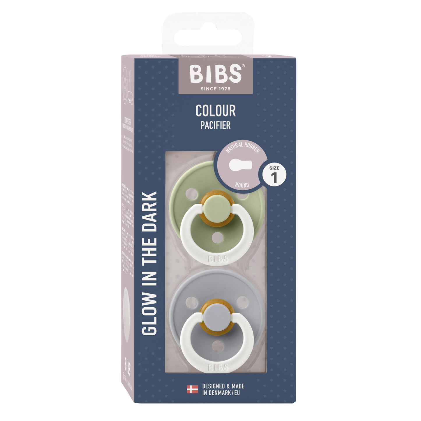 Bibs Fopspeen + 0 maanden Glow in the dark Sage/Cloud - 2 stuks