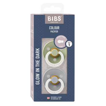 Bibs Fopspeen + 0 maanden Glow in the dark Sage/Cloud - 2 stuks