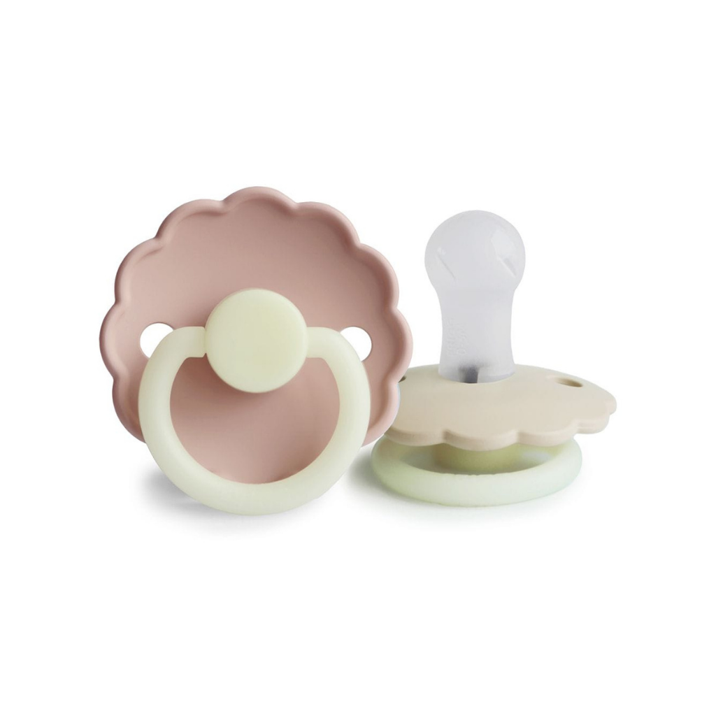 FRIGG Sucette 0 - 6 mois Daisy Night Silicone Cream/Blush - 2 pièces