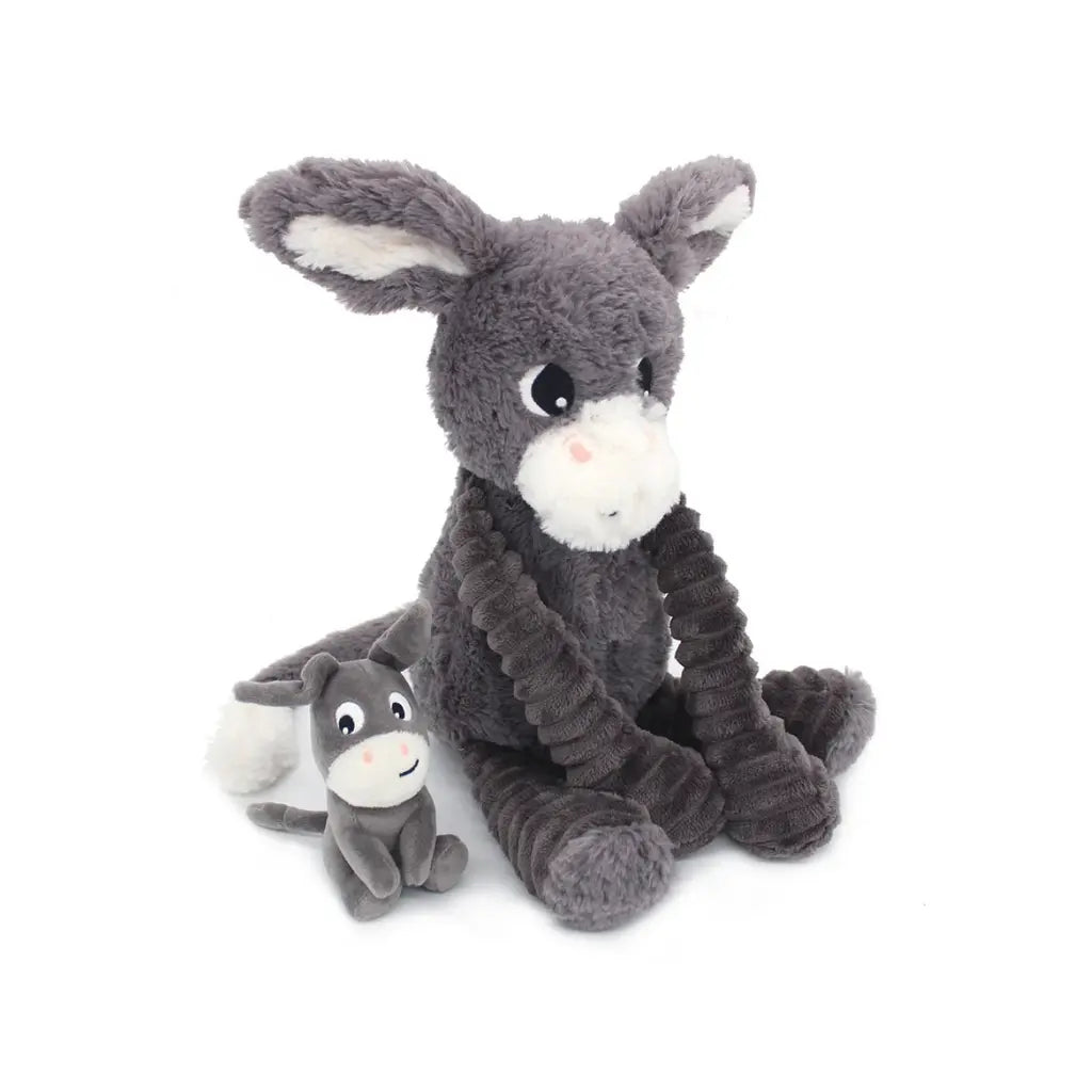 Les Déglingos Knuffel Poitou Donkey Mom & Baby Grey Ptipotos