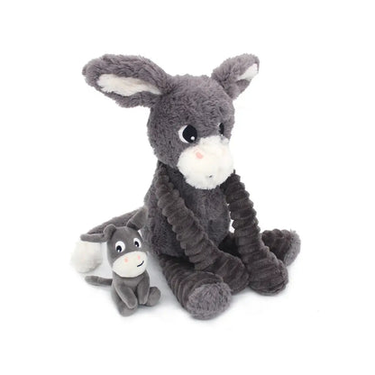 Les Déglingos Knuffel Poitou Donkey Mom & Baby Grey Ptipotos