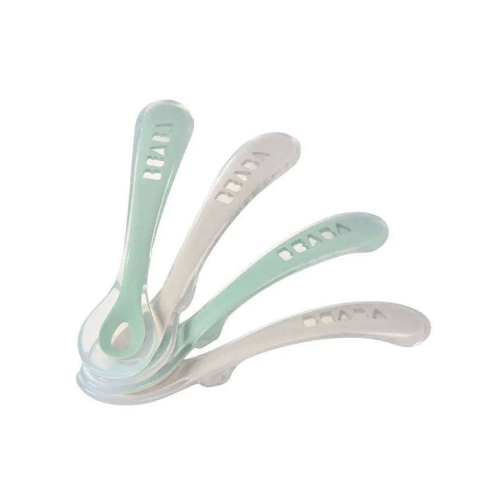 Béaba Lepel uit silicone 2de leeftijd Velvet grey/Sage green - 4 stuks