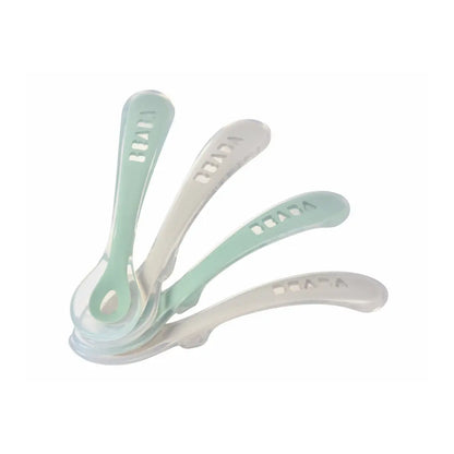 Béaba Lepel uit silicone 2de leeftijd Velvet grey/Sage green - 4 stuks