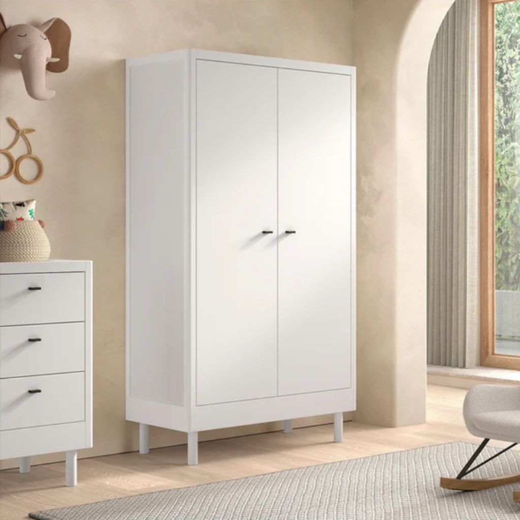 Jaxx Chambre de bébé 3 pièces (Lit pour enfant L 140 x Lg 70 cm + commode + armoire 2 portes) Forrest Hêtre blanc