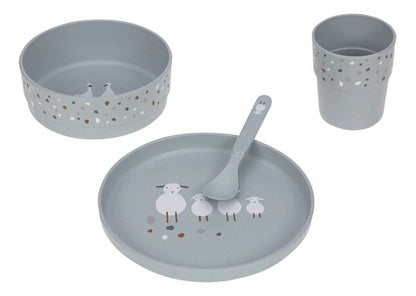 Lässig Set repas 4 pièces Tiny Farmer Sheep Blue